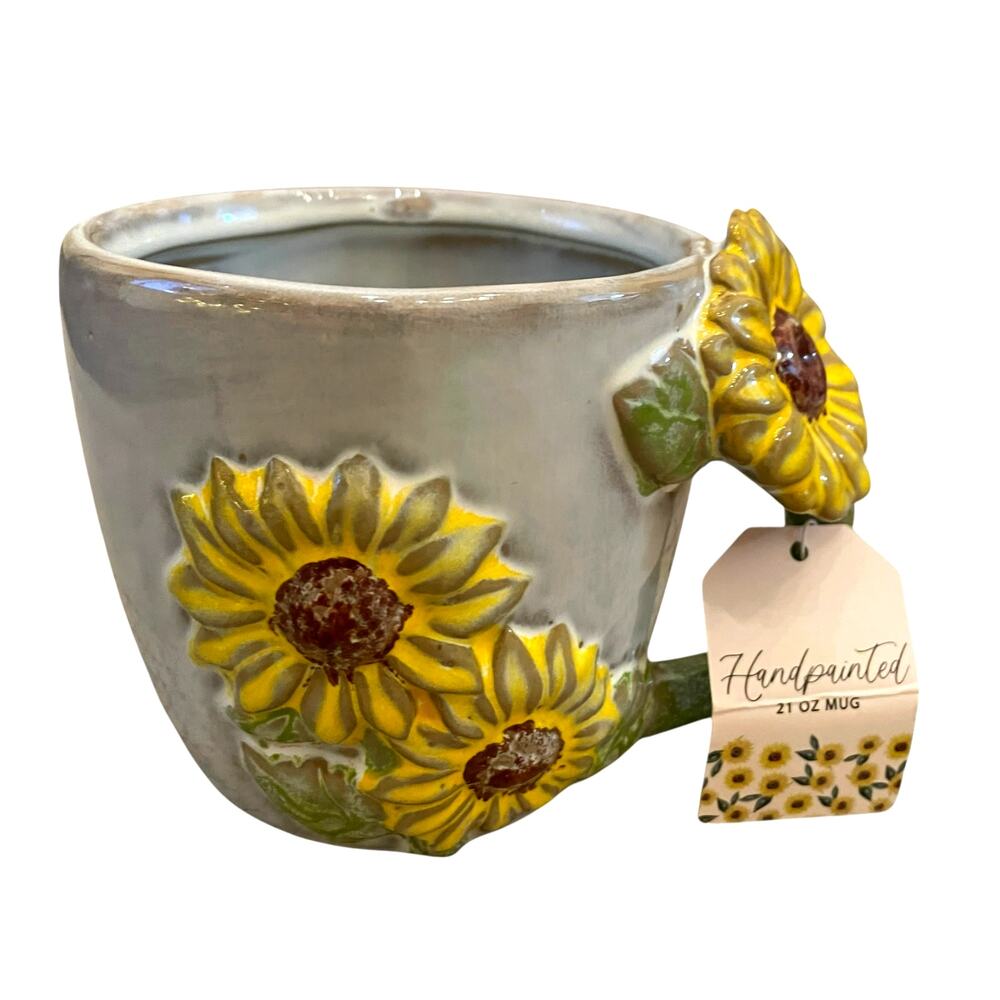 SUNDAY MORNING CERAMICS Hand Painted Sunflower Mug 21oz Floral Tea Mug NEW